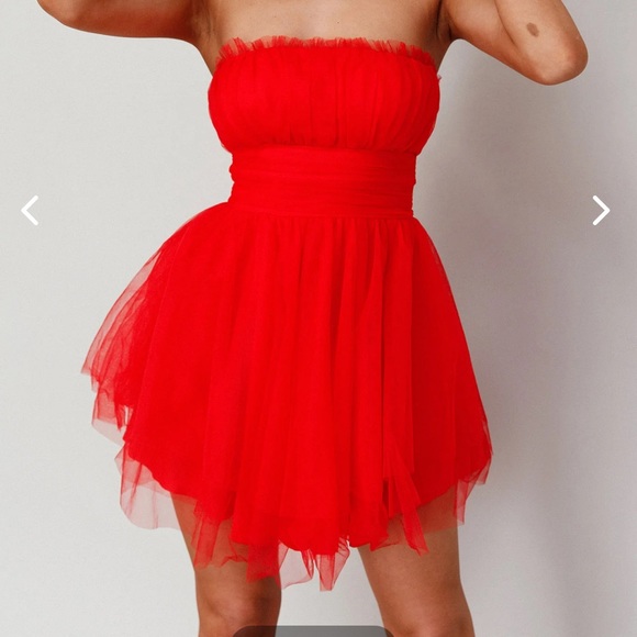 Selfie Leslie 	Fayette Strapless Mesh Mini Dress Red - Picture 2 of 2